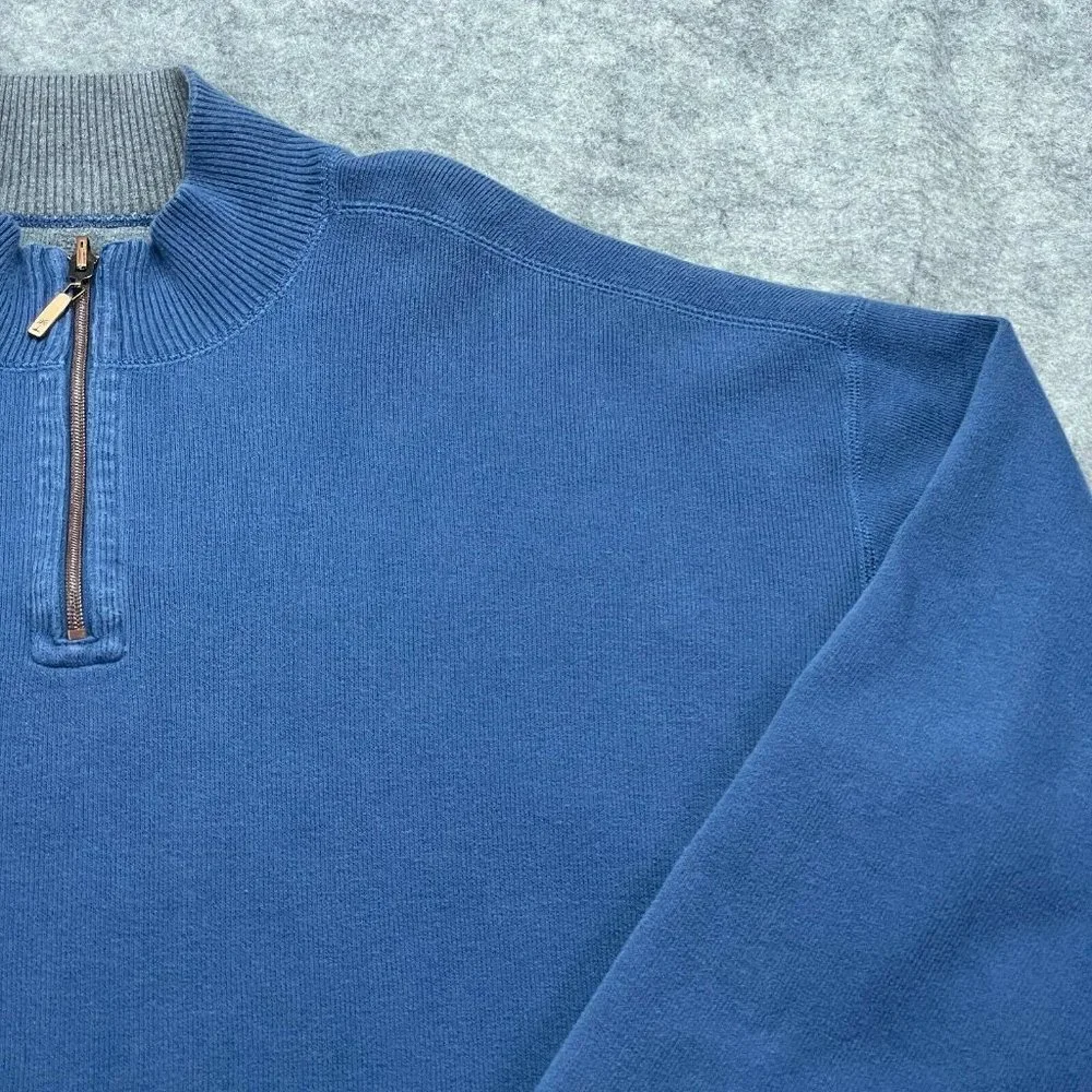 Tommy Bahama Sweater Men 2XL XXL Blue Gray Quarter Zip Cotton Ribbed Mock Neck_2